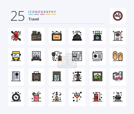 Ilustración de Travel 25 Line Filled icon pack including flight. regular. sign. camera. restaurant - Imagen libre de derechos