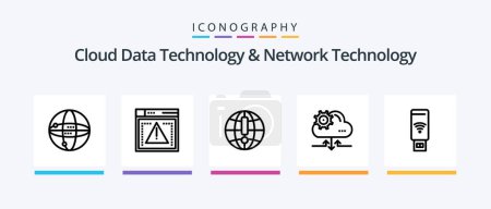 Illustration for Cloud Data Technology And Network Technology Line 5 Icon Pack Including network . hardware. cloud. laptop. computer. Creative Icons Design - Royalty Free Image