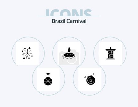 Ilustración de Brazil Carnival Glyph Icon Pack 5 Icon Design. brazilian. celebration. medal. light. celebration - Imagen libre de derechos