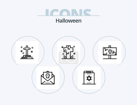 Illustration for Halloween Line Icon Pack 5 Icon Design. funeral. cemetery. magic book. graveyard. ghost - Royalty Free Image