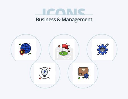 Téléchargez les illustrations : Business And Management Line Filled Icon Pack 5 Icon Design. seo. cash. solution. loading. glass - en licence libre de droit