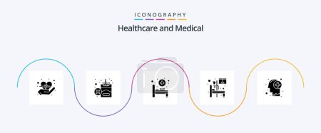 Illustration for Medical Glyph 5 Icon Pack Including human. healthcare. hospital bed. brain. medical - Royalty Free Image