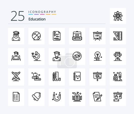 Téléchargez les illustrations : Education 25 Line icon pack including tools. education. file. schoolbag. bag - en licence libre de droit