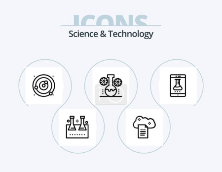 Ilustración de Science And Technology Line Icon Pack 5 Icon Design. microbiology. chemical test. science of matter. test tube. lab flask - Imagen libre de derechos