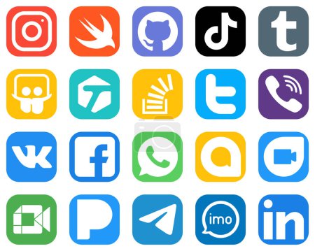 Ilustración de 20 Social Media Icons for Your Marketing such as twitter. stock. china. question and tagged icons. Elegant Gradient Icon Set - Imagen libre de derechos