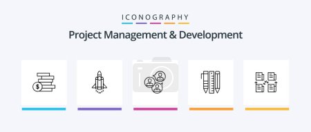 Téléchargez les illustrations : Project Management And Development Line 5 Icon Pack Including success. career. online. career path. items. Creative Icons Design - en licence libre de droit