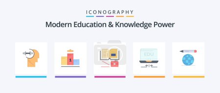 Ilustración de Modern Education And Knowledge Power Flat 5 Icon Pack Including education globe. education. growth . arrow. laptop. Creative Icons Design - Imagen libre de derechos