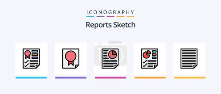 Téléchargez les illustrations : Reports Sketch Line Filled 5 Icon Pack Including page. arrows. report. report. document. Creative Icons Design - en licence libre de droit
