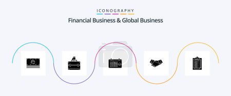Illustration for Financial Business And Global Business Glyph 5 Icon Pack Including partner. handshake. calendar. deal. time - Royalty Free Image