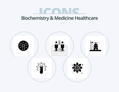 Illustration for Biochemistry And Medicine Healthcare Glyph Icon Pack 5 Icon Design. healthcare. hospital. radiation. patient. dna - Royalty Free Image
