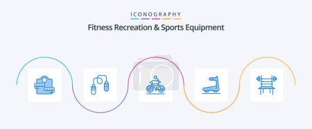 Illustration for Fitness Recreation And Sports Equipment Blue 5 Icon Pack Including balance. track. activity. running. cycling - Royalty Free Image