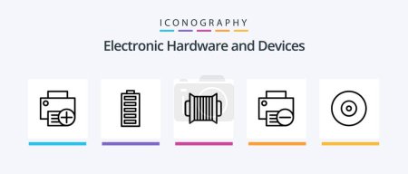 Téléchargez les illustrations : Devices Line 5 Icon Pack Including hardware. devices. battery. connected. half. Creative Icons Design - en licence libre de droit