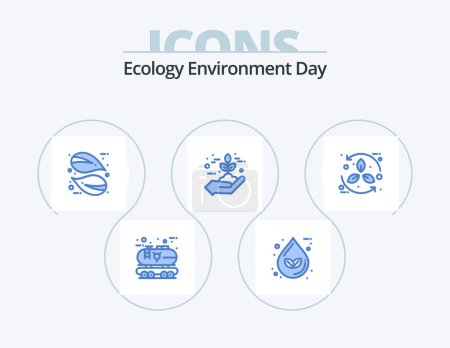 Téléchargez les illustrations : Ecology Blue Icon Pack 5 Icon Design. green. agriculture. ecology. protection. nature - en licence libre de droit