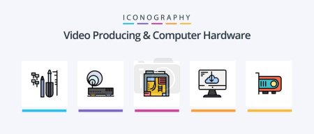 Illustration for Video Producing And Computer Hardware Line Filled 5 Icon Pack Including dimm. component. supply. cards. key. Creative Icons Design - Royalty Free Image