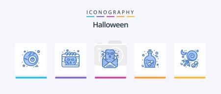 Téléchargez les illustrations : Halloween Blue 5 Icon Pack Including halloween. candy. communication. zombie. halloween. Creative Icons Design - en licence libre de droit