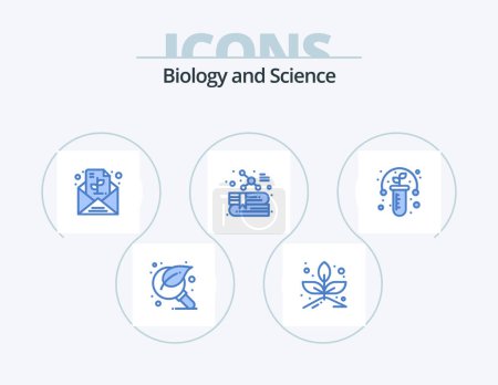 Illustration for Biology Blue Icon Pack 5 Icon Design. plant. molecule. message. education. book - Royalty Free Image
