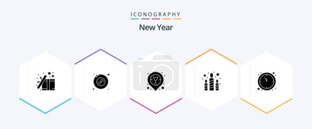 Téléchargez les illustrations : New Year 25 Glyph icon pack including countdown. party. music dvd. light. candle - en licence libre de droit