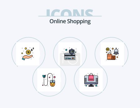 Téléchargez les illustrations : Online Shopping Line Filled Icon Pack 5 Icon Design. credit. credit. percentage. card. newsletter - en licence libre de droit