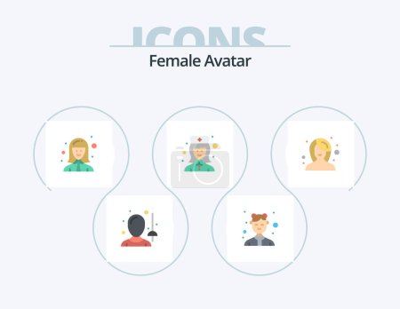 Téléchargez les illustrations : Female Avatar Flat Icon Pack 5 Icon Design. nurse. hospital. work. female nurse. lady - en licence libre de droit
