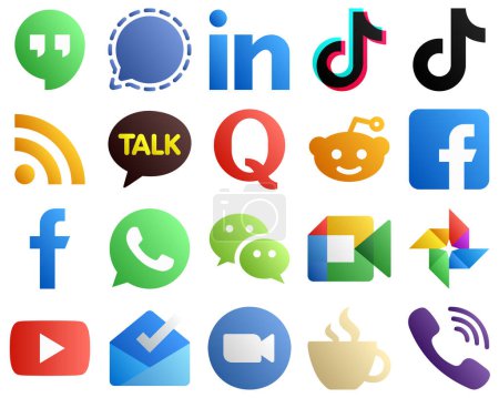 Ilustración de Gradient Icons of Top Social Media 20 pack such as facebook. question. video. quora and feed icons. Versatile and professional - Imagen libre de derechos