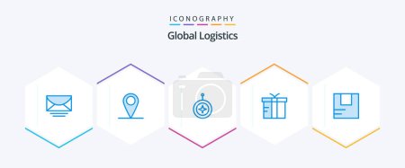 Illustration for Global Logistics 25 Blue icon pack including box. gift. badge. logistic. honor - Royalty Free Image