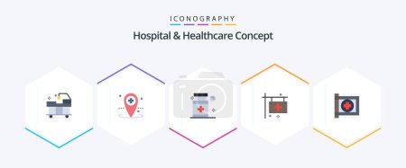 Illustration for Hospital and Healthcare Concept 25 Flat icon pack including . hospital. healthcare. health. clinic - Royalty Free Image