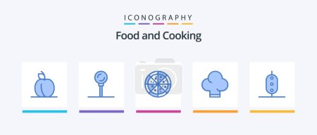 Téléchargez les illustrations : Food Blue 5 Icon Pack Including . vegetable. pizza. peas. food. Creative Icons Design - en licence libre de droit