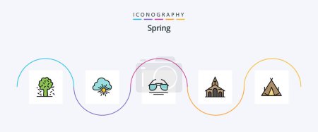 Illustration for Spring Line Filled Flat 5 Icon Pack Including camp. church. sun. christmas. spring - Royalty Free Image