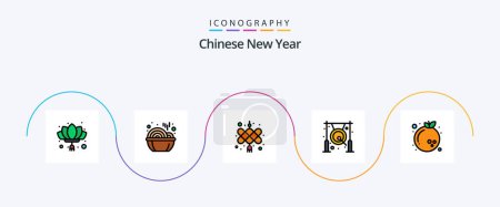 Illustration for Chinese New Year Line Filled Flat 5 Icon Pack Including chinese. gong. year. chinese. asian - Royalty Free Image