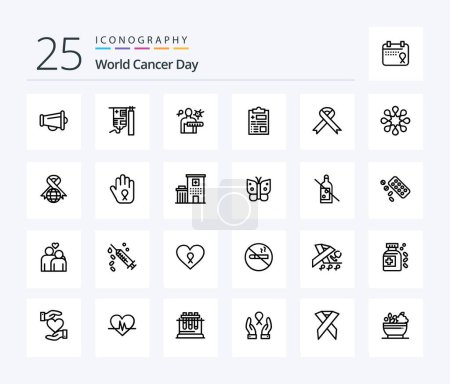 Ilustración de World Cancer Day 25 Line icon pack including stages. disease. hospital. virus. cancer - Imagen libre de derechos