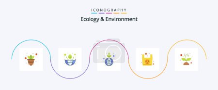Téléchargez les illustrations : Ecology And Environment Flat 5 Icon Pack Including plant. nuclear. green. recycle bag. organic - en licence libre de droit