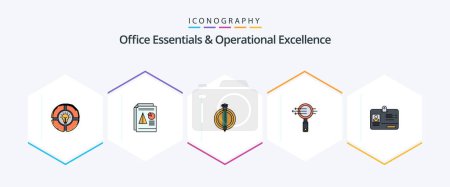 Illustration for Office Essentials And Operational Exellence 25 FilledLine icon pack including zoom. glass. chart. search. bonus - Royalty Free Image