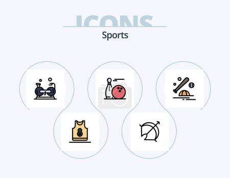 Téléchargez les illustrations : Sports Line Filled Icon Pack 5 Icon Design. baseball. helmet. play. sport. ball - en licence libre de droit