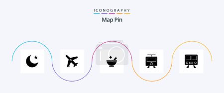 Téléchargez les illustrations : Map Pin Glyph 5 Icon Pack Including . bowl. train - en licence libre de droit