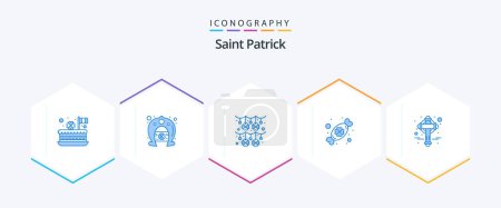Ilustración de Saint Patrick 25 Blue icon pack including cross. day. horseshoe. celebrate. saint patrick - Imagen libre de derechos