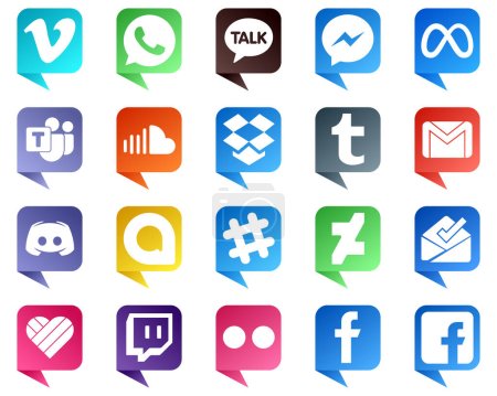 Téléchargez les illustrations : 20 High Resolution Chat bubble style Social Media Icons such as email. tumblr. facebook. dropbox and sound icons. Creative and professional - en licence libre de droit