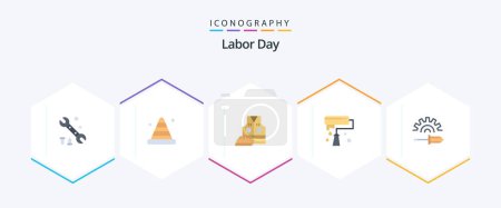 Illustration for Labor Day 25 Flat icon pack including driver. roller. labour jacket. paint. paint brush - Royalty Free Image