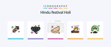 Ilustración de Holi Line Filled 5 Icon Pack Including party. music. holi. drum. pattern. Creative Icons Design - Imagen libre de derechos
