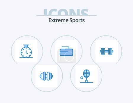 Illustration for Sport Blue Icon Pack 5 Icon Design. . weight. time. gym. dumbbell - Royalty Free Image