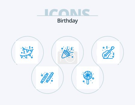 Illustration for Birthday Blue Icon Pack 5 Icon Design. instrument. acoustic. birthday. party. celebrate - Royalty Free Image