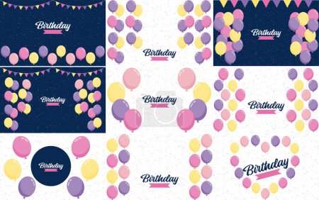 Téléchargez les illustrations : Colorful glossyHappy Birthday balloons banner background vector illustration in EPS10 format - en licence libre de droit