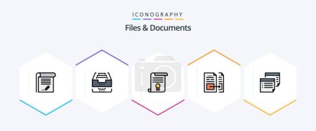 Illustration for Files And Documents 25 FilledLine icon pack including document. account. document. education. diploma - Royalty Free Image
