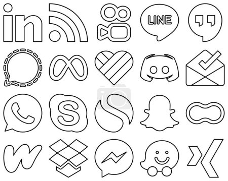Illustration for 20 Attractive Black Outline Social Media Icons such as inbox. text. mesenger. message and likee icons. Modern and professional - Royalty Free Image