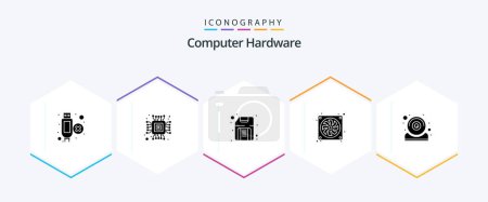Illustration for Computer Hardware 25 Glyph icon pack including webcam. hardware. floppy. computer. fan - Royalty Free Image