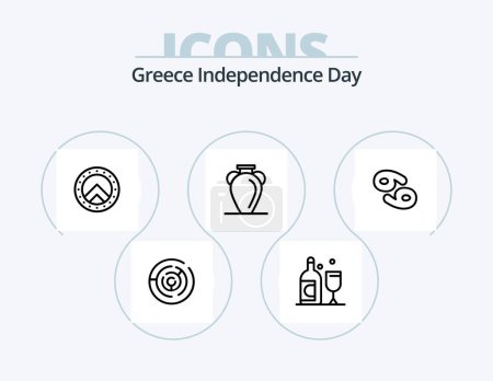 Ilustración de Greece Independence Day Line Icon Pack 5 Icon Design. sun. labyrinth. greece. circle maze. greece - Imagen libre de derechos