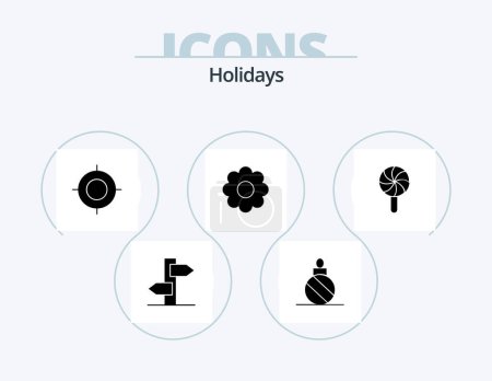 Téléchargez les illustrations : Holidays Glyph Icon Pack 5 Icon Design. holiday. christmas. holiday. romantic. flower - en licence libre de droit