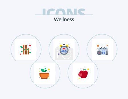 Illustration for Wellness Flat Icon Pack 5 Icon Design. schedule. time. food. pulse. beat - Royalty Free Image