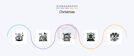 Téléchargez les illustrations : Christmas Line Filled Flat 5 Icon Pack Including globe. christmas. wine. bowl. xmas - en licence libre de droit