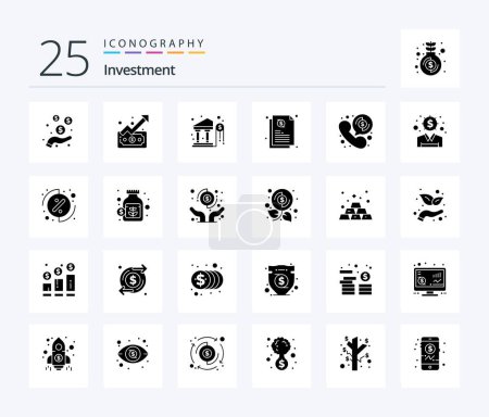 Téléchargez les illustrations : Investment 25 Solid Glyph icon pack including online. money. bank. share. credit - en licence libre de droit