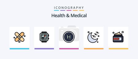 Illustration for Health And Medical Line Filled 5 Icon Pack Including . moon. shower bottle. medical. handwatch. Creative Icons Design - Royalty Free Image